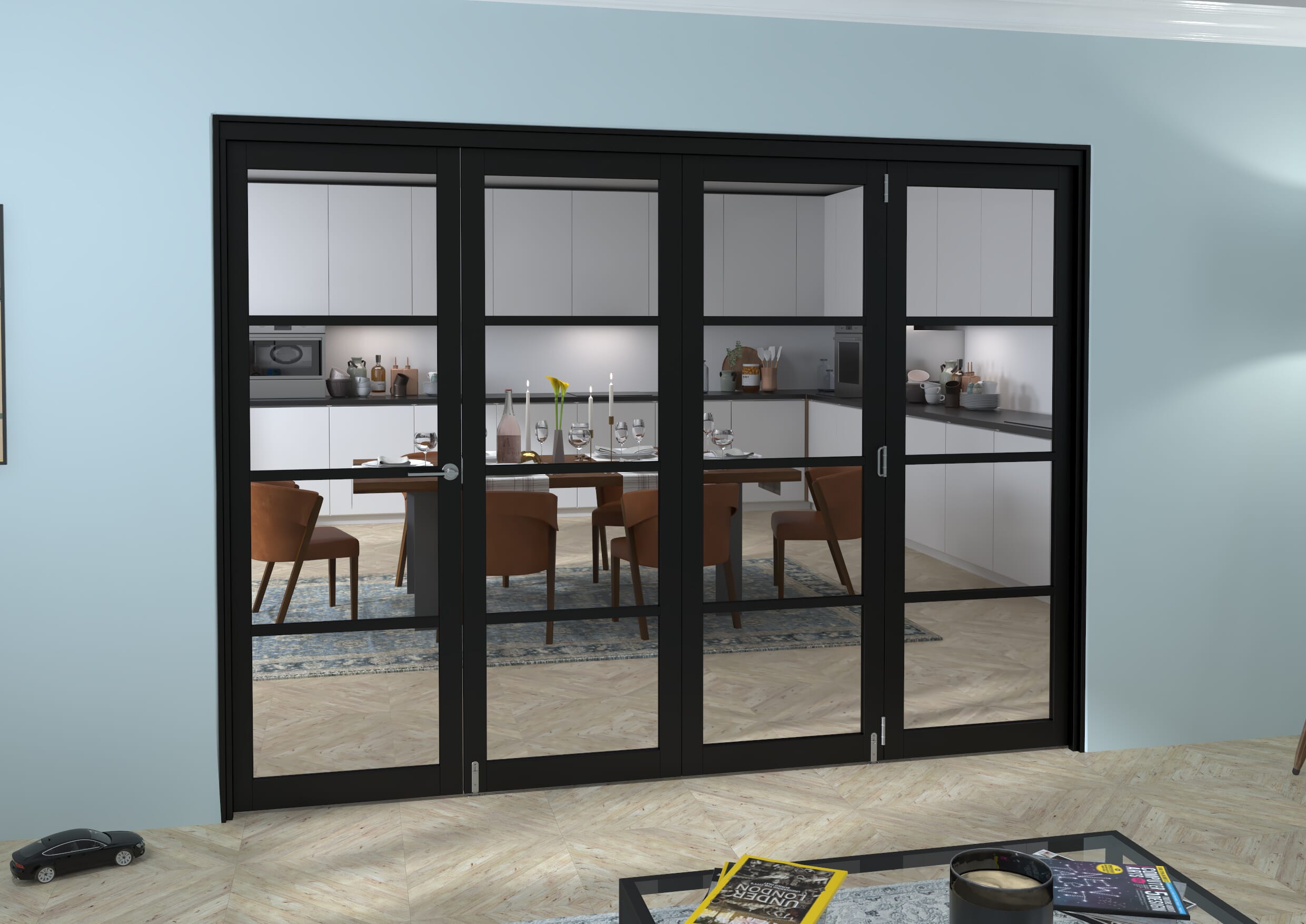Black Kensington 4L 4 Door Roomfold Grande (3 + 1 x 686mm Doors)