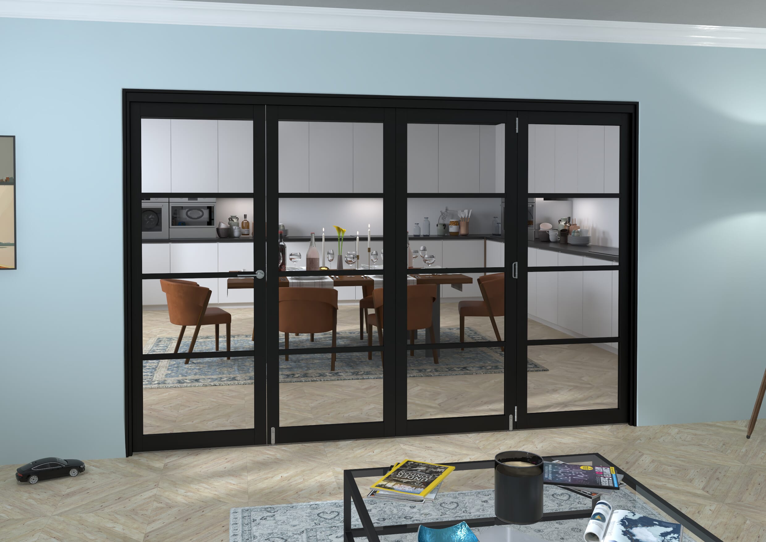 Black Kensington 4L 4 Door Roomfold Grande (3 + 1 x 762mm Doors)
