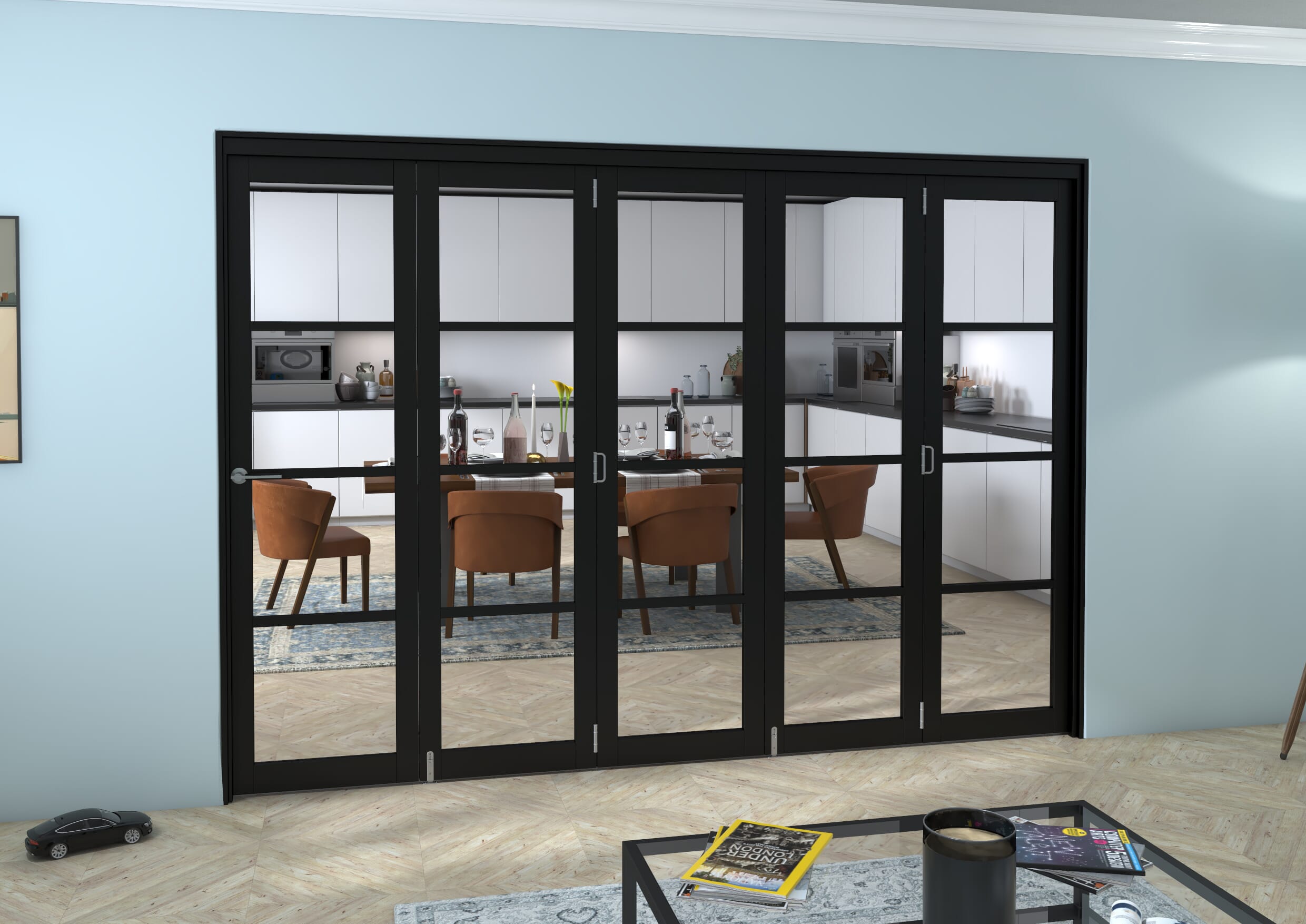Black Kensington 4L 5 Door Roomfold Grande 3000mm (10ft) 5 + 0 Set