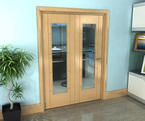 Oak Iseo Roomfold Grande - Pattern 10 Prefinished Internal Bifold Doors with Clear Glass
