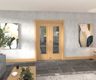 Oak Iseo Roomfold Grande - Pattern 10 Prefinished Internal Bifold Doors with Clear Glass