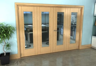 Iseo Oak Pattern 10 Clear 4 Door Roomfold Grande (2 + 2 x 686mm Doors)