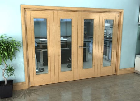 Iseo Oak Pattern 10 Clear 4 Door Roomfold Grande (2 + 2 x 686mm Doors)