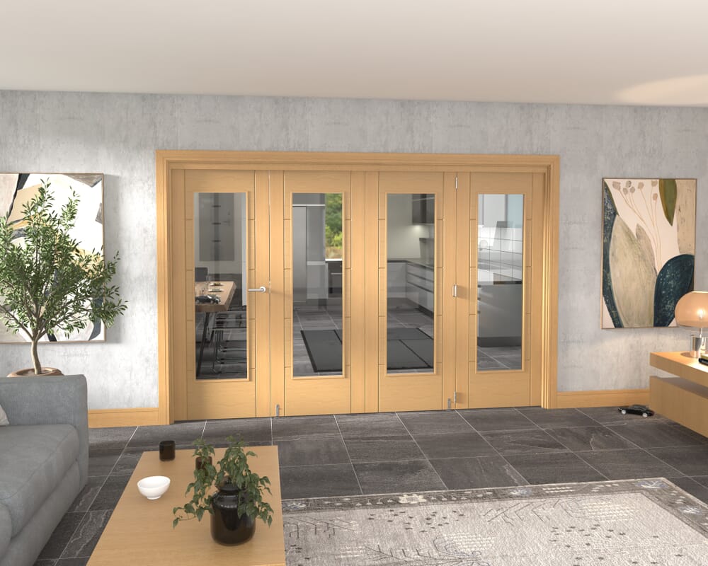 Iseo Oak Pattern 10 Clear 4 Door Roomfold Grande (3 + 1 x 762mm Doors)