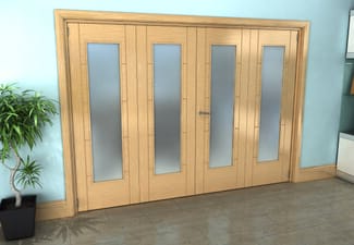 Iseo Oak Pattern 10 Frosted 4 Door Roomfold Grande (2 + 2 x 686mm Doors)