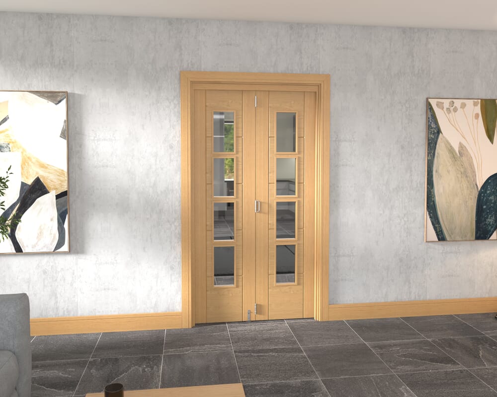 Iseo Oak 4 Light Clear 2 Door Roomfold Grande (2 + 0 x 457mm Doors)