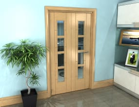 Oak Iseo Roomfold Grande - 4 Light Prefinished Internal Bifold Doors with Clear Glass