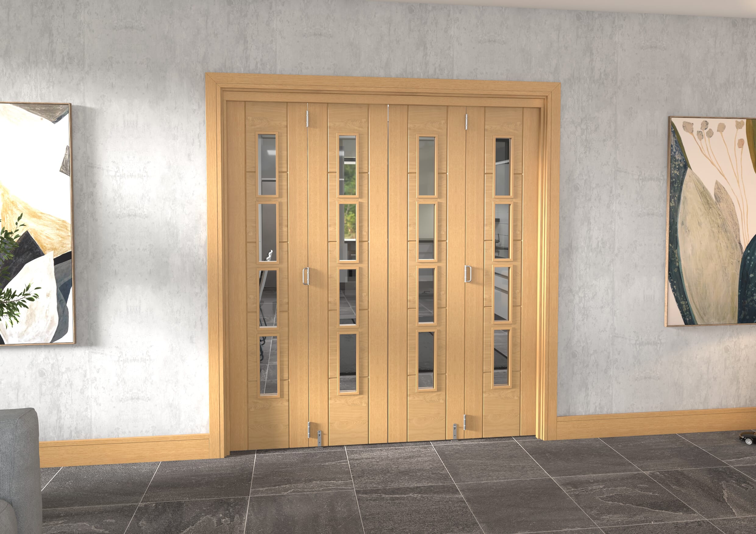 Iseo Oak 4 Light Clear 4 Door Roomfold Grande (2 + 2 x 457mm Doors)