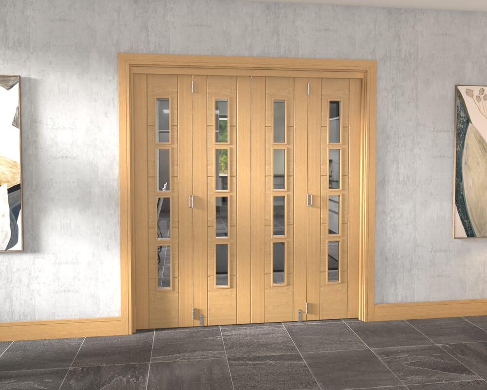 Iseo Oak 4 Light Clear 4 Door Roomfold Grande (2 + 2 x 457mm Doors)