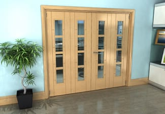 Iseo Oak 4 Light Clear 4 Door Roomfold Grande (2 + 2 x 457mm Doors)