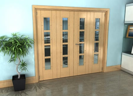 Iseo Oak 4 Light Clear 4 Door Roomfold Grande (2 + 2 x 533mm Doors)