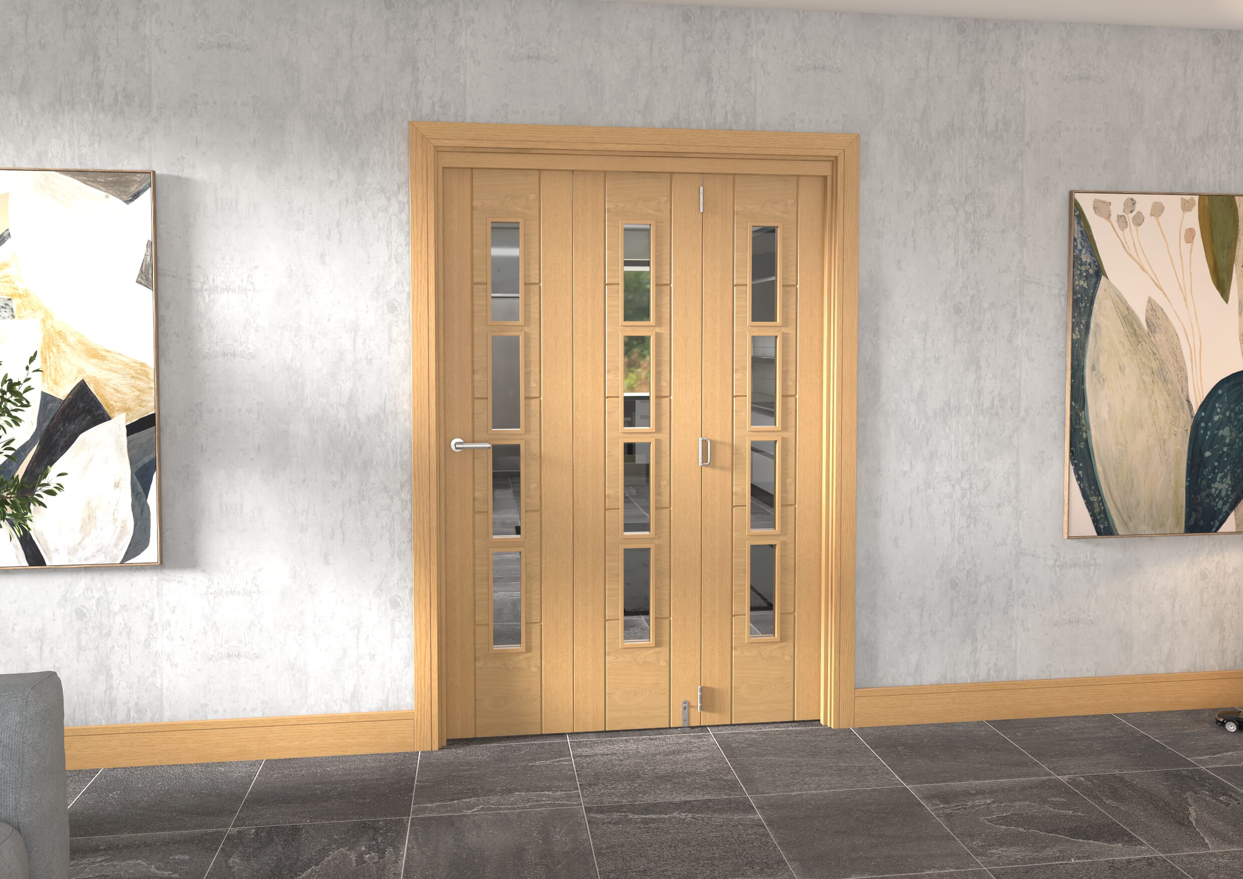 Iseo Oak 4 Light Clear 3 Door Roomfold Grande (3 + 0 X 457mm Doors) Image