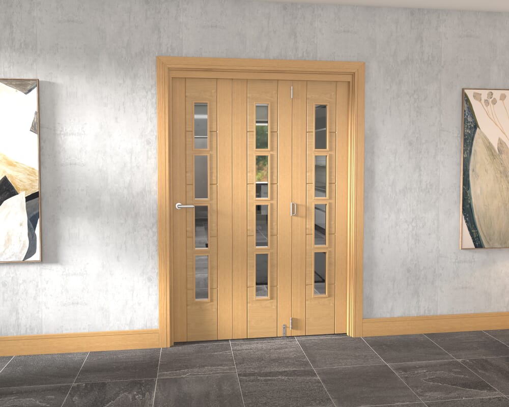 Iseo Oak 4 Light Clear 3 Door Roomfold Grande (3 + 0 x 457mm Doors)