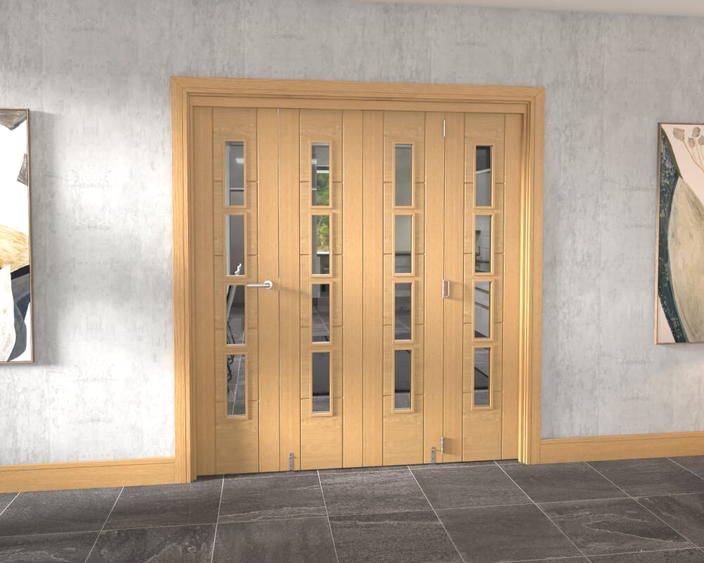 Iseo Oak 4 Light Clear 4 Door Roomfold Grande (3 + 1 x 457mm Doors)