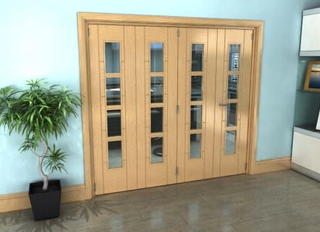 Iseo Oak 4 Light Clear 4 Door Roomfold Grande (3 + 1 x 457mm Doors)