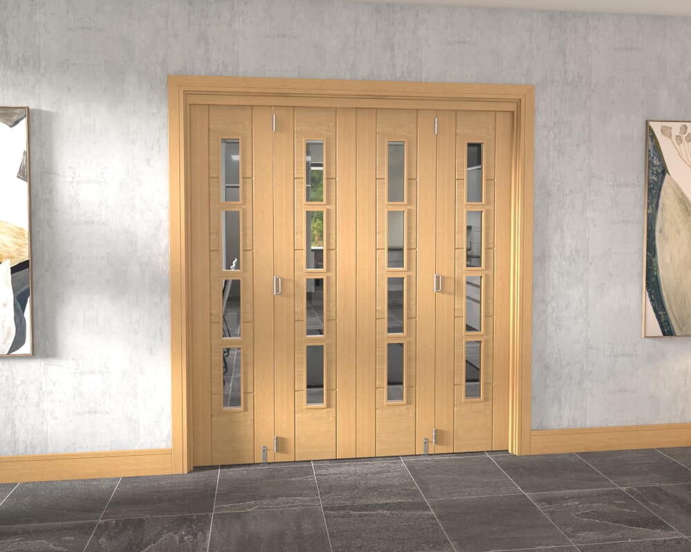 Iseo Oak 4 Light Clear 4 Door Roomfold Grande (4 + 0 x 457mm Doors)