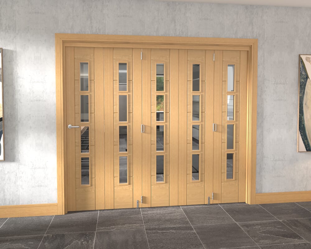 Iseo Oak 4 Light Clear 5 Door Roomfold Grande (5 + 0 x 457mm Doors)