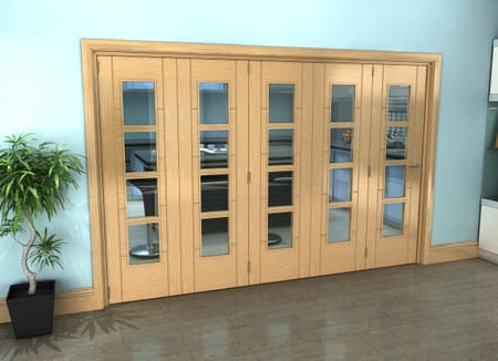 Iseo Oak 4 Light Clear 5 Door Roomfold Grande (5 + 0 x 610mm Doors)