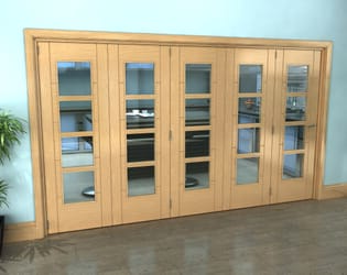 Iseo Oak 4 Light Clear 5 Door Roomfold Grande (5 + 0 x 686mm Doors)