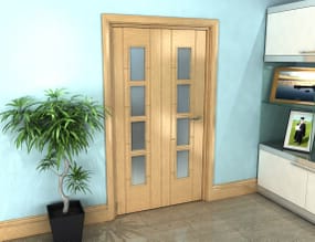 Oak Iseo Roomfold Grande - 4 Light Frosted Prefinished Internal Bifold Doors