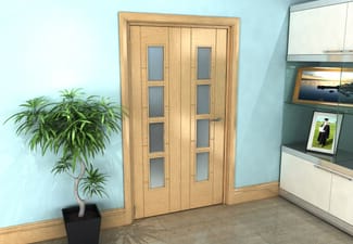 Iseo Oak 4 Light Frosted 2 Door Roomfold Grande (2 + 0 x 457mm Doors)