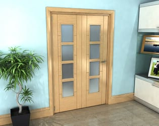 Iseo Oak 4 Light Frosted 2 Door Roomfold Grande (2 + 0 x 610mm Doors)