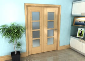 Iseo Oak 4 Light Frosted 2 Door Roomfold Grande (2 + 0 X 686mm Doors) Image
