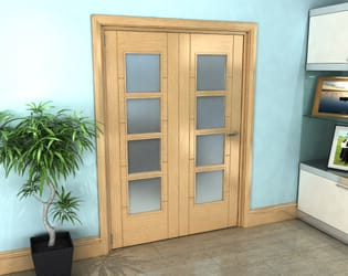 Iseo Oak 4 Light Frosted 2 Door Roomfold Grande (2 + 0 x 686mm Doors)