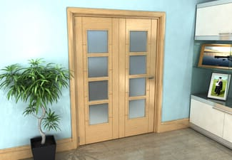 Iseo Oak 4 Light Frosted 2 Door Roomfold Grande (2 + 0 x 686mm Doors)