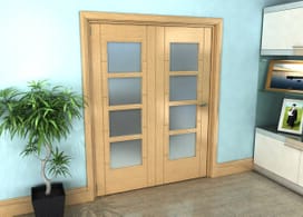 Iseo Oak 4 Light Frosted 2 Door Roomfold Grande (2 + 0 X 762mm Doors) Image