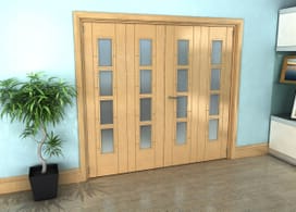 Iseo Oak 4 Light Frosted 4 Door Roomfold Grande (2 + 2 X 533mm Doors) Image