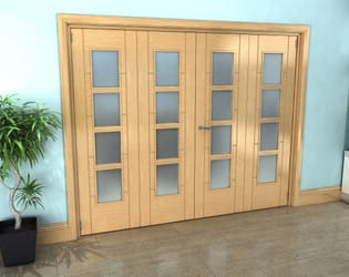 Iseo Oak 4 Light Frosted 4 Door Roomfold Grande (2 + 2 x 610mm Doors)