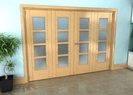Iseo Oak 4 Light Frosted 4 Door Roomfold Grande (2 + 2 X 686mm Doors) Image