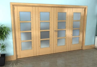 Iseo Oak 4 Light Frosted 4 Door Roomfold Grande (2 + 2 x 762mm Doors)