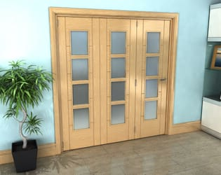 Iseo Oak 4 Light Frosted 3 Door Roomfold Grande (3 + 0 x 610mm Doors)