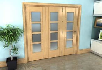 Iseo Oak 4 Light Frosted 3 Door Roomfold Grande (3 + 0 x 686mm Doors)