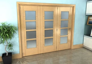 Iseo Oak 4 Light Frosted 3 Door Roomfold Grande (3 + 0 x 762mm Doors)