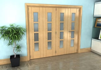 Iseo Oak 4 Light Frosted 4 Door Roomfold Grande (3 + 1 x 457mm Doors)