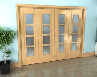 Iseo Oak 4 Light Frosted 4 Door Roomfold Grande (3 + 1 x 610mm Doors)