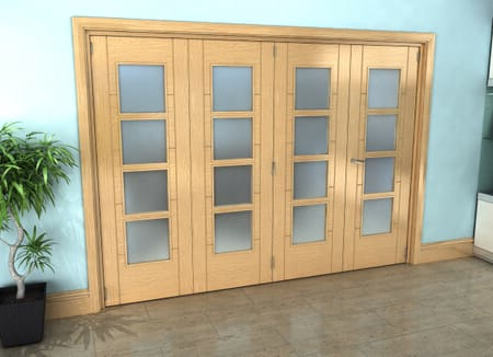 Iseo Oak 4 Light Frosted 4 Door Roomfold Grande (3 + 1 x 686mm Doors)