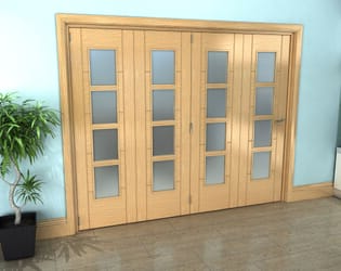 Iseo Oak 4 Light Frosted 4 Door Roomfold Grande (4 + 0 x 610mm Doors)
