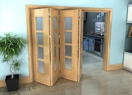 Iseo Oak 4 Light Frosted 4 Door Roomfold Grande (4 + 0 X 686mm Doors) Image
