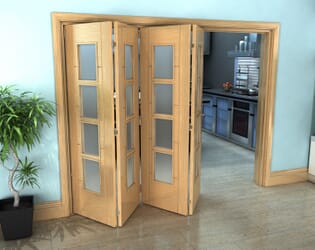 Iseo Oak 4 Light Frosted 4 Door Roomfold Grande (4 + 0 x 686mm Doors)