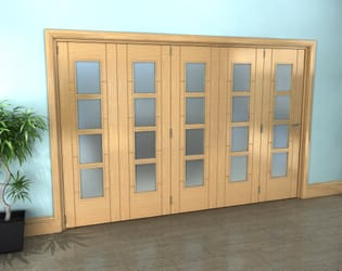 Iseo Oak 4 Light Frosted 5 Door Roomfold Grande (5 + 0 x 610mm Doors)