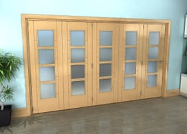Iseo Oak 4 Light Frosted 5 Door Roomfold Grande (5 + 0 X 686mm Doors) Image