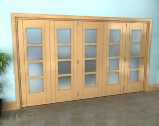 Iseo Oak 4 Light Frosted 5 Door Roomfold Grande (5 + 0 x 686mm Doors)
