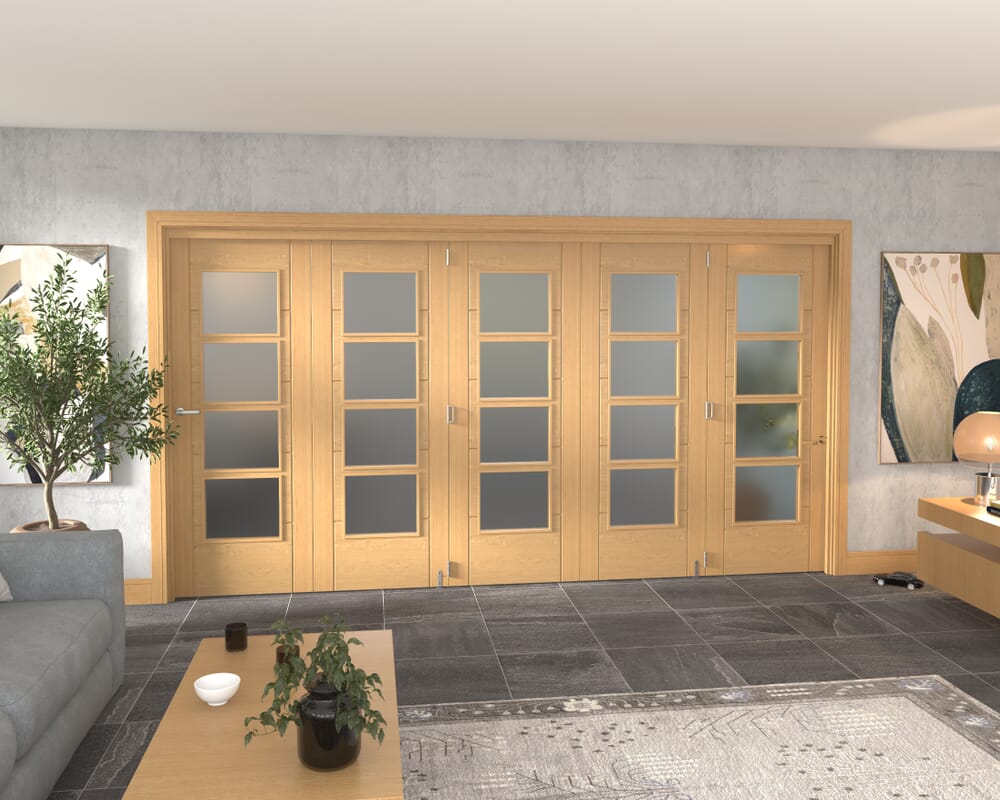 3891x2060x133mm Iseo Oak 4L Frosted Roomfold Grande (5+0)