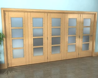 Iseo Oak 4 Light Frosted 5 Door Roomfold Grande (5 + 0 x 762mm Doors)