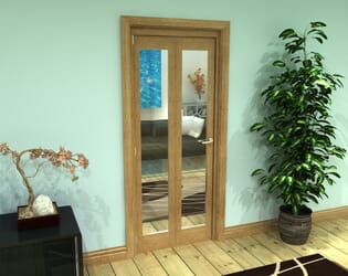 Glazed Oak Prefinished 2 Door Roomfold Grande (2 + 0 x 381mm Doors)