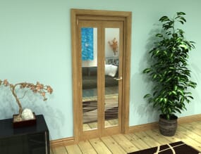 Glazed Oak Prefinished 2 Door Roomfold Grande (2 + 0 x 381mm Doors)